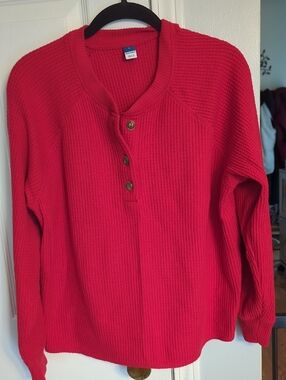 Old Navy Red Waffle-Knit Henley Sweater